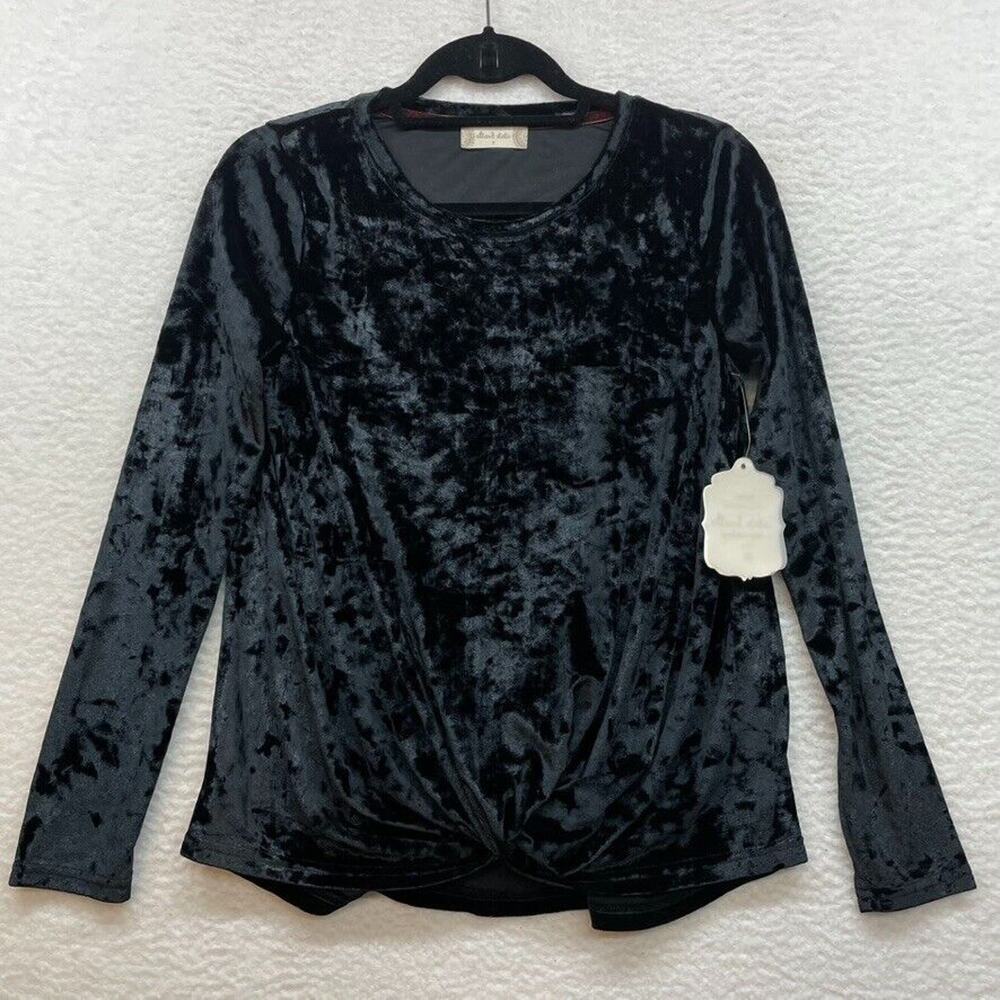 Altar'd State Shirt Womens Small Black Crushed Velvet Twist Knot Boho Phoebe